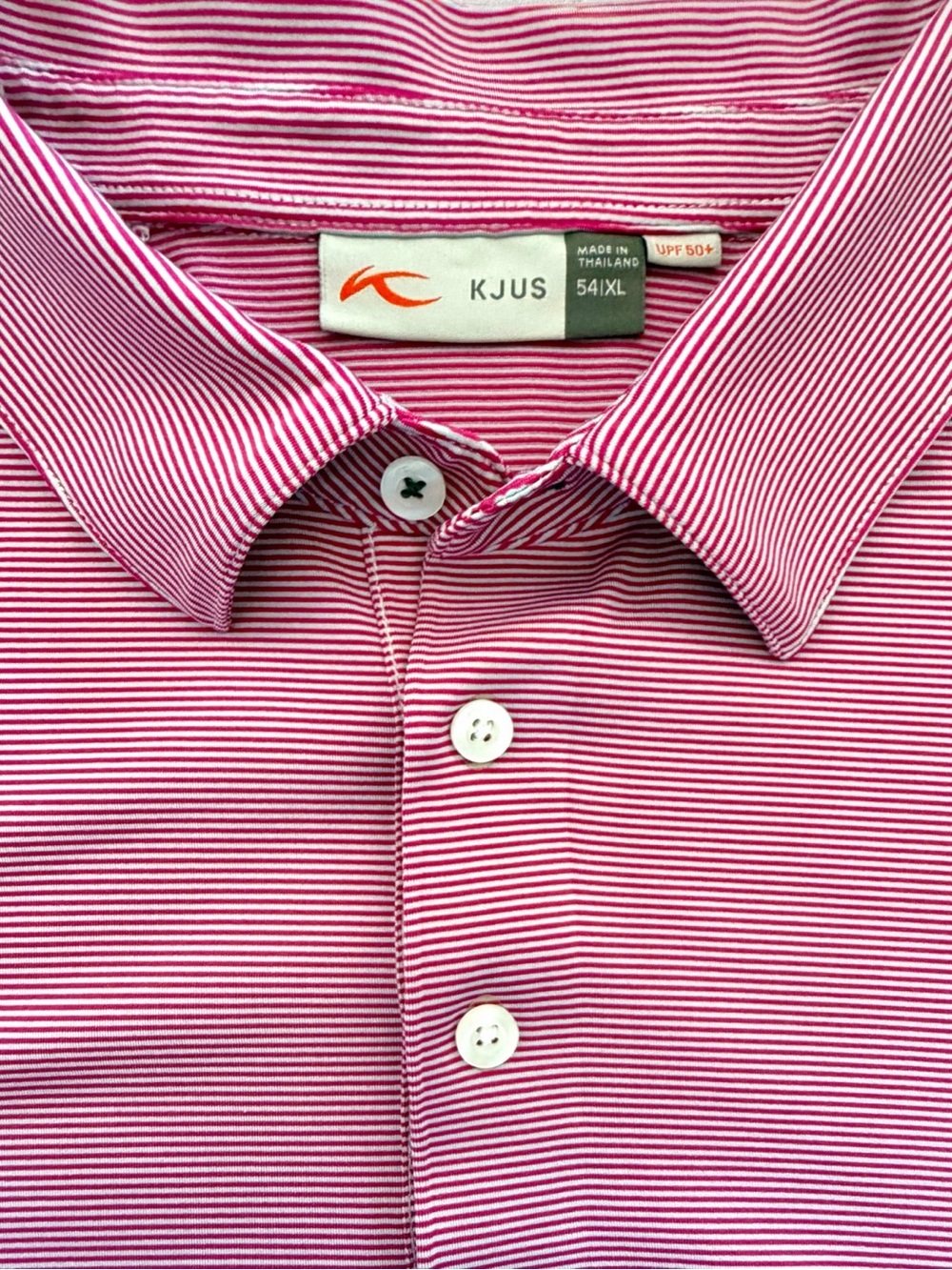 KJUS Soren Golf Polo Shirt Mens XL Red Stripe Performance Stretch UPF 50+